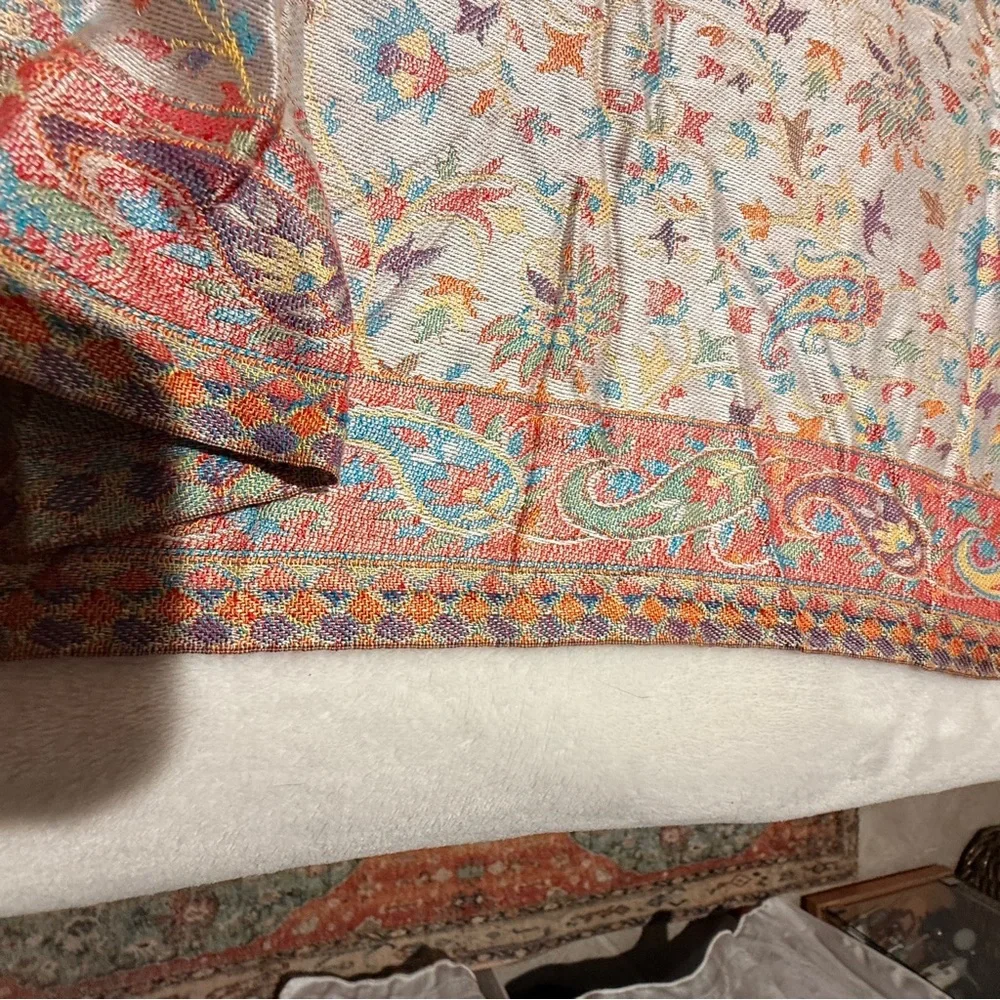 ✨ Luxe Indian Wool–Silk Jacquard Shawl | Hyderabad Artisan Weave | 30 x 80 NWOT - Picture 6 of 13